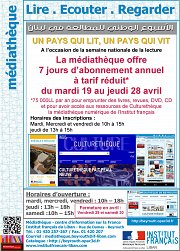 Lire Ecouter Regarder : 7 jours d'abonnements annuels à tarif réduit à la médiathèque de l'IF Beyrouth Lire Ecouter Regarder : 7 jours d'abonnements annuels à tarif réduit à la médiathèque de l'IF Beyrouth